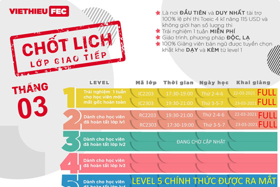 Lịch khai giảng lớp giao tiếp tháng 05 - 5